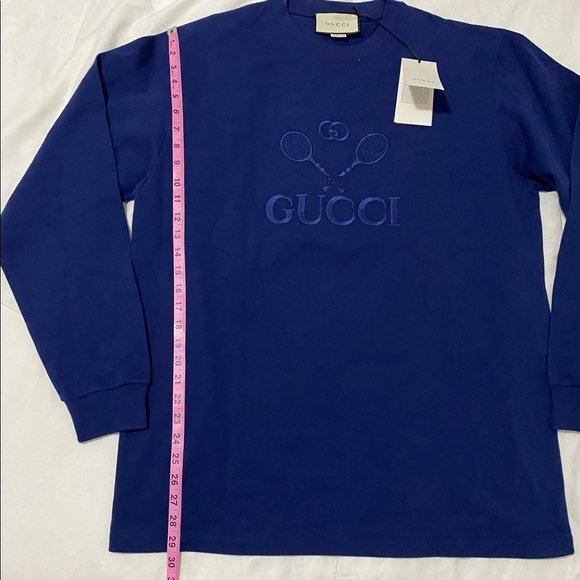 Gucci Blue Tennis GG Logo Long Sleeves Shirt Size Large - Picture 6 of 10